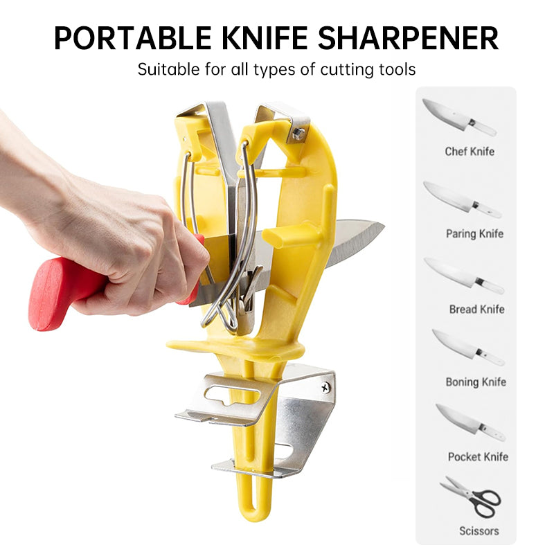 V Shaped Knife Sharpener With Mount Bracket Fixed Or Handheld Blue Yellow Black