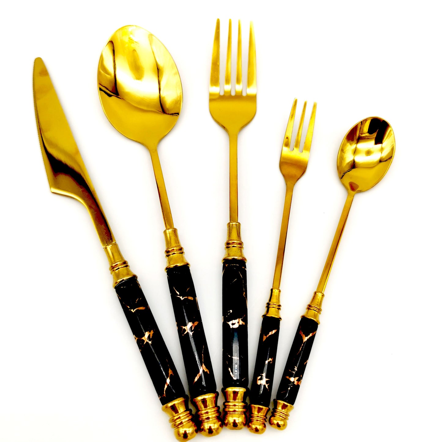 5pcs Ceramic Tableware Fork Spoon Knife Set Vintage Cutlery Set Stainless Steel