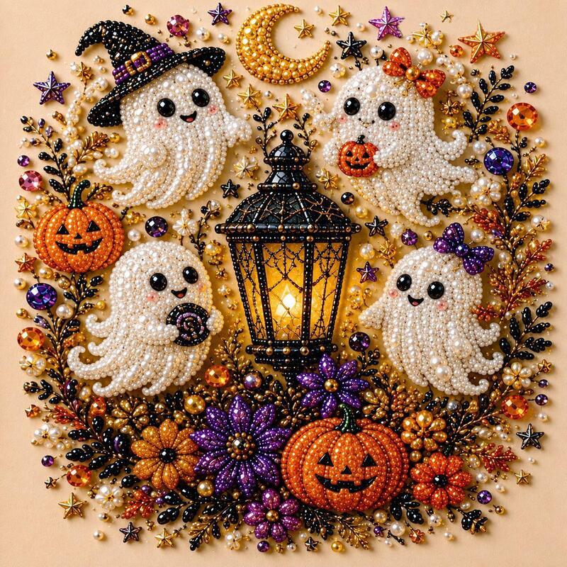 Diamond Art Kit Full Drill Halloween Ghost Crow Cat Pumpkin Skull Wall Decor