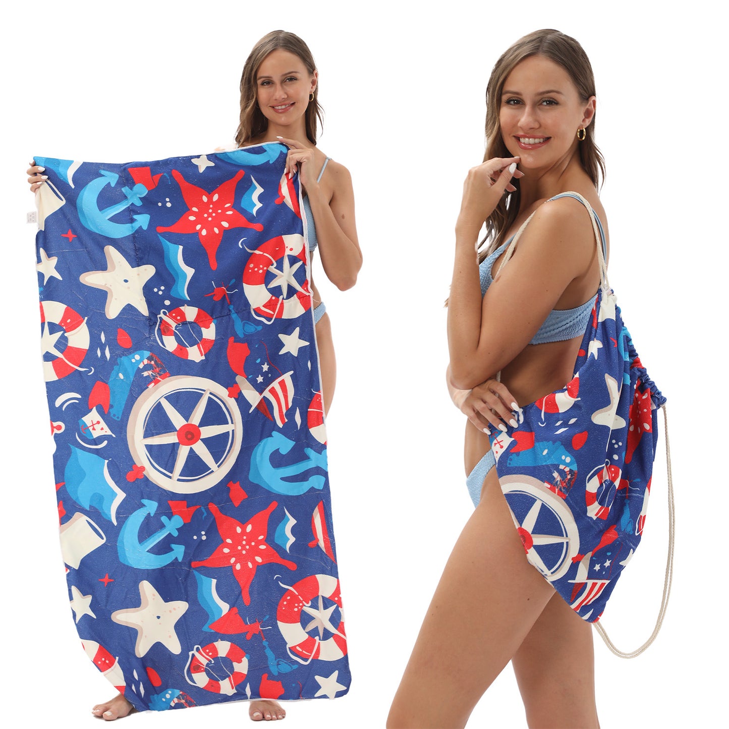 Microfiber Beach Towel Lightweight Quick Drying Pocket 70x140cm Extra Absorbent