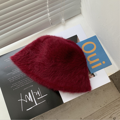 Ladies' Rabbit Fur Knitted Winter Bucket Hat for Stylish Cold Weather Comfort
