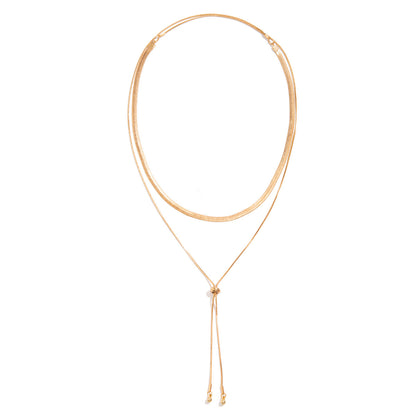 Gold Silver Double Layer Snake Chain Drop Dangle Necklace Jewellery