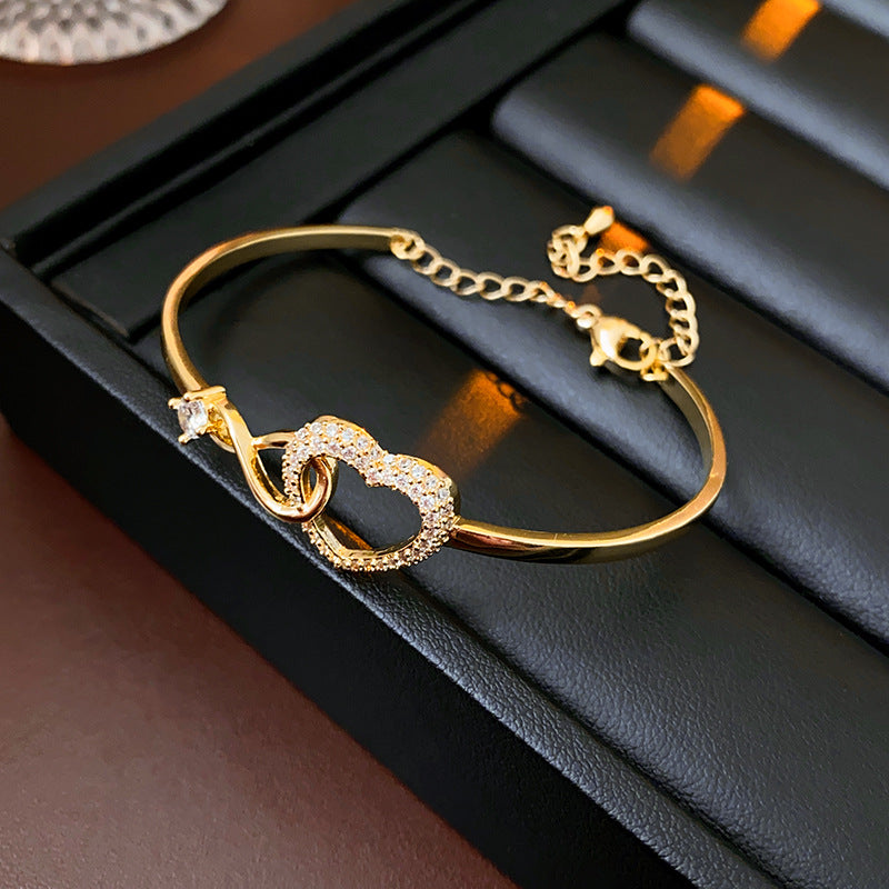 Crystal Heart Bracelet Zircon CZ Adjustable Chain Gold Silver Women Jewellery