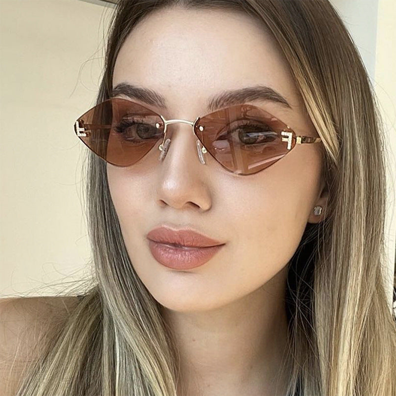 Diamond Shaped Frameless Sunglasses UV400 Scratch Resistant Lenses Sun Protection