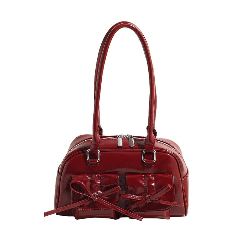 Women's Elegant Leather Handbag Bow Design Versatile Shoulder Bag Women