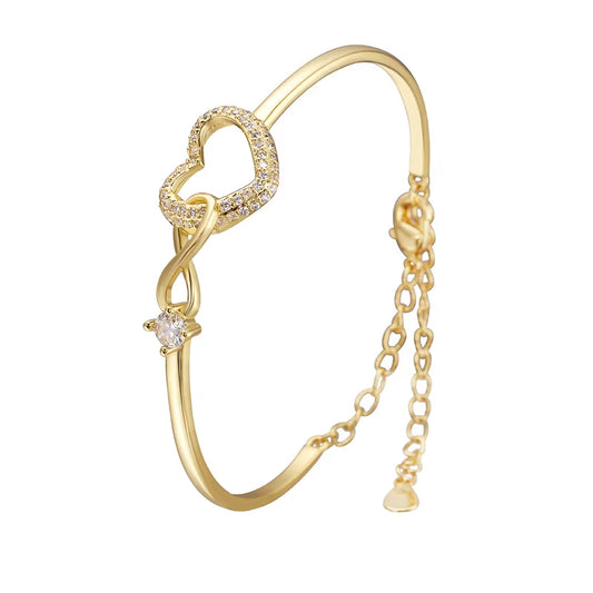 Crystal Heart Bracelet Zircon CZ Adjustable Chain Gold Silver Women Jewellery