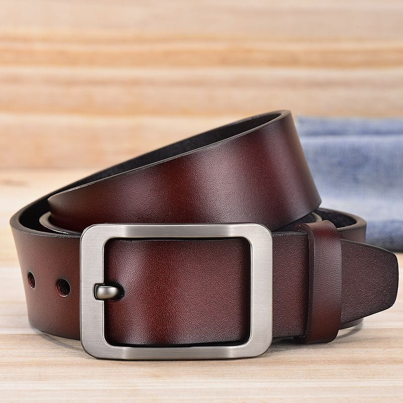 Men's Genuine Real Leather Belt Buckle Trouser Jeans Denim Casual Black Brown