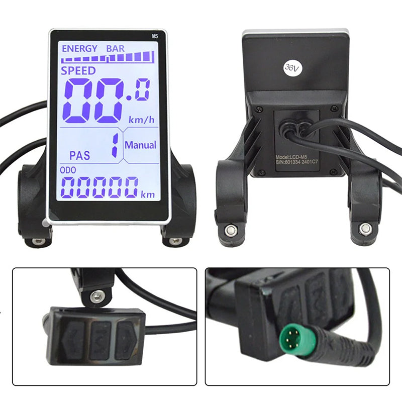 M5 LCD Display Screen for E-Bikes, 5-Pin Speedometer & Control Panel