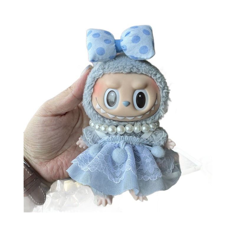 Plush Toy Outfit Set Fits Labubu Doll 17cm Skirt Necklace Bow Tie Soft Collectible