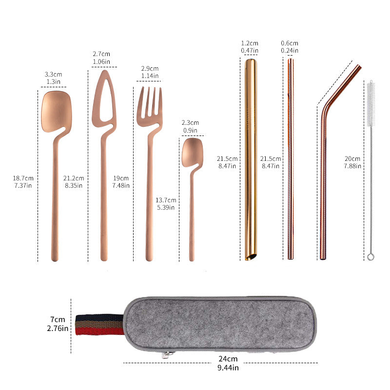 304 Stainless Steel Reusable Travel Utensil Cutlery Set Portable Straw Kit Case