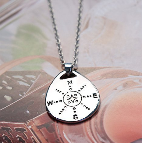 Silver Tone Stainless Steel Long Chain Compass Pendant Necklace