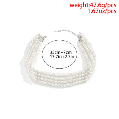 4 Row White Round Pearl Choker Necklace Women's Jewellery Jewelry