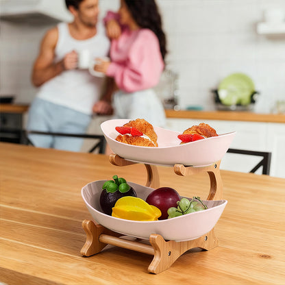 Bamboo Multi-Level Kitchen Fruit Storage Ventilated Countertop Organizer Stand