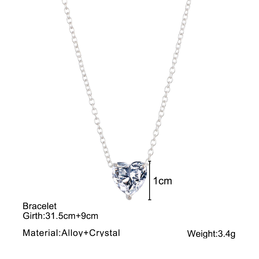 Silver Gold Tone Crystal Heart Chain Choker Necklace