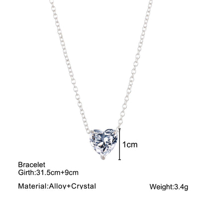 Silver Gold Tone Crystal Heart Chain Choker Necklace
