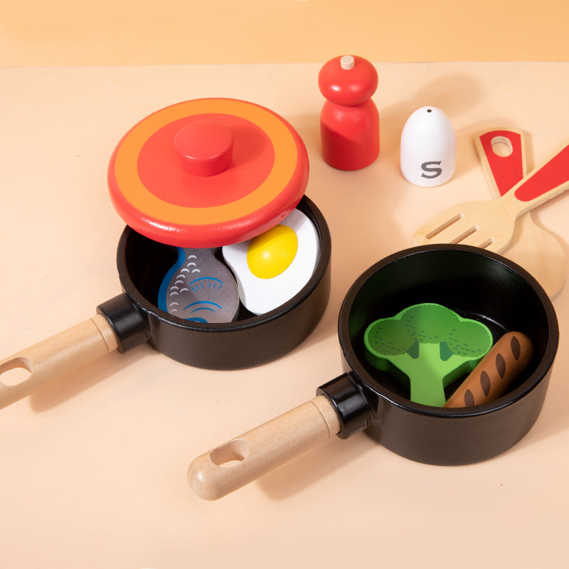 Wooden Chef Kitchen Playset Simulation Kids Role Play Cooking Toy Utensils Set