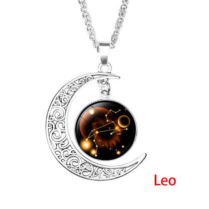 Zodiac Sign Moon Dangle Pendant Necklace 12 Constellation Astrology Jewellery