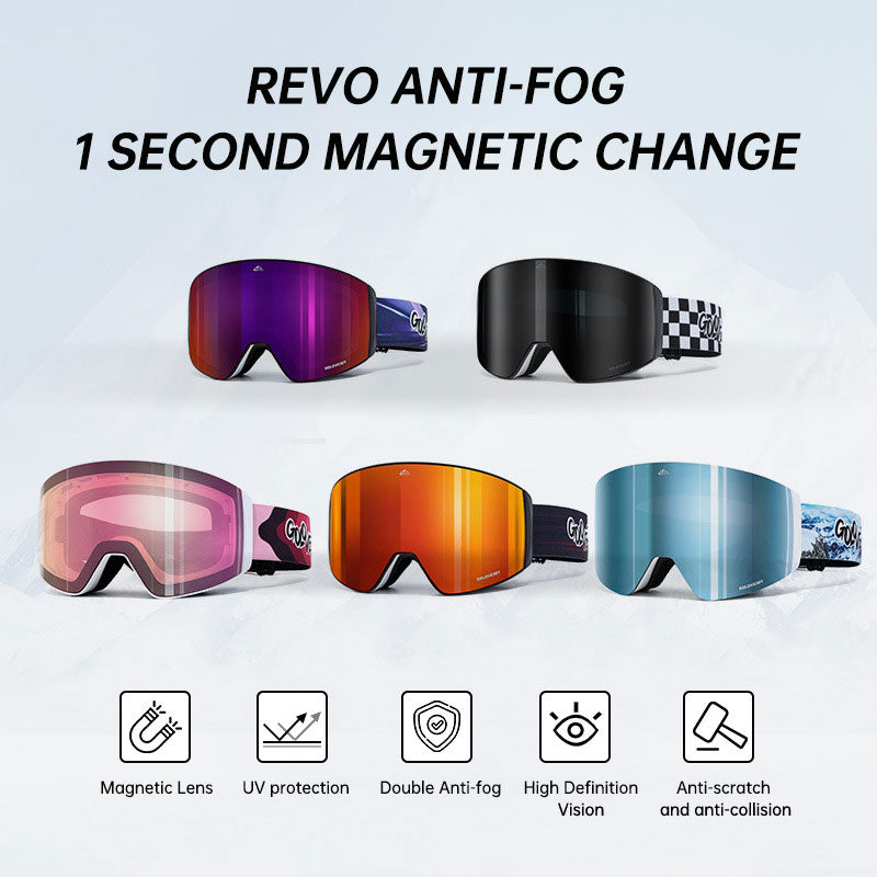 Magnetic Ski Goggles UV Protection Double Lens Anti-Fog Windproof Skiing Gear