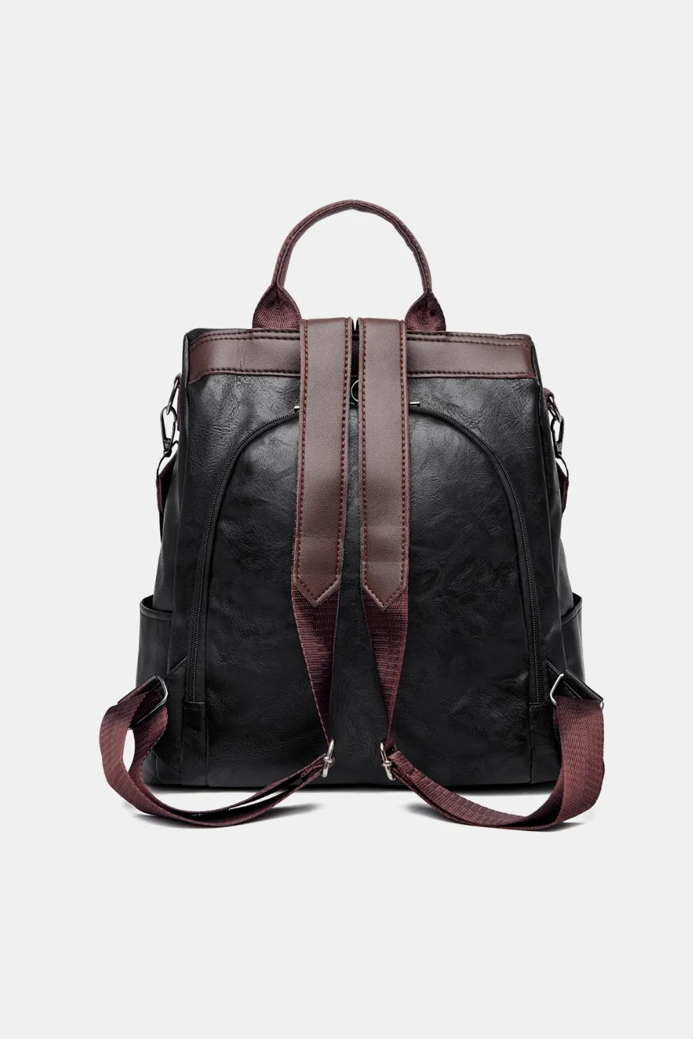 Faux Leather Backpack Zippered Pockets Adjustable Shoulder Straps Spacious Interior