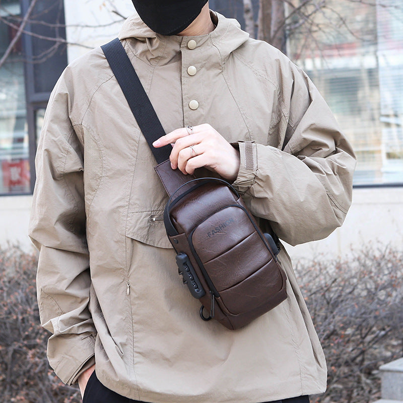 Men's Waterproof USB Charging Chest Bag Shoulder Sling Pack Storage Organizer