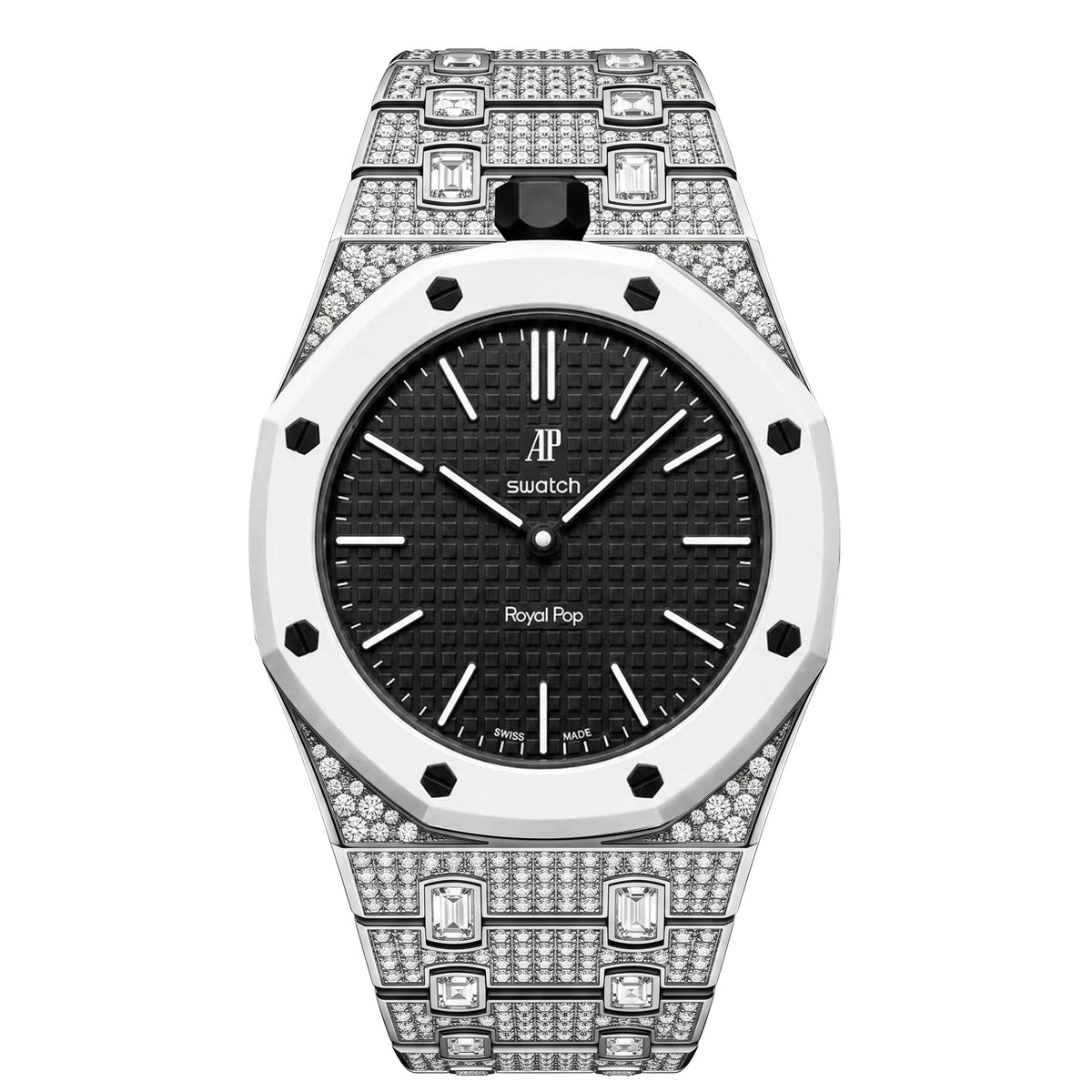 For AP x Swatch Royal Pop Collection Metal Crystal Rhinestone Strap 3 12 Crown