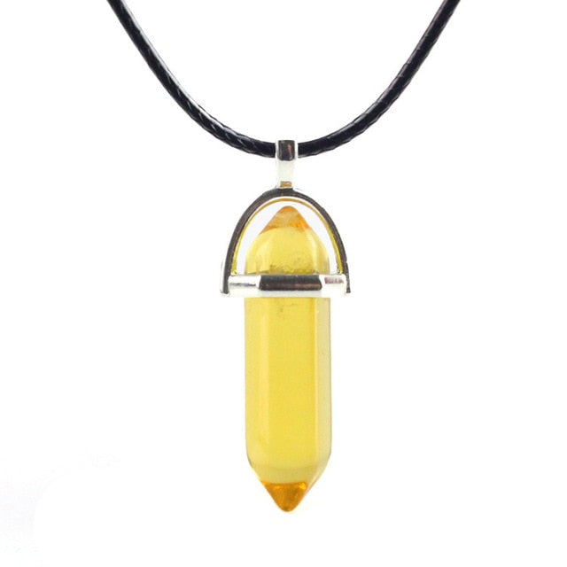 Natural Crystal Turquoise Glass Stone Pendant Necklace Leather Chains