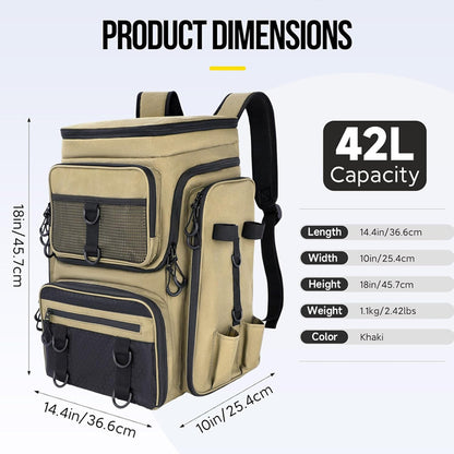 Fishing Backpack Rod Holder Tackle Box Hiking Gear Waterproof Spacious Durable