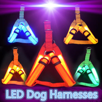 LED Dog Harness Safety Nylon Strap Adjustable Flashing Light Pet Harness XS-XL