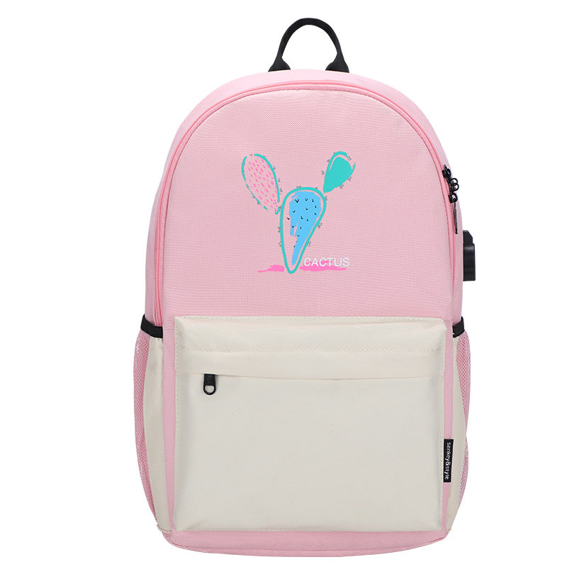 Oxford Cloth Backpack Lightweight Adjustable Straps Schoolbag Cartoon Pattern