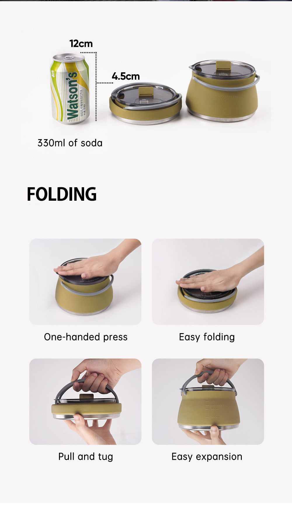Travel Camping Silicone Kettle Lightweight Collapsible Space Efficient Design