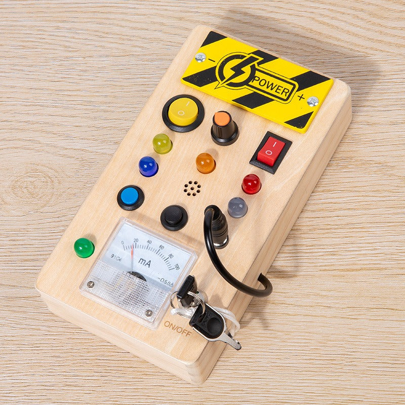 Montessori Wooden LED Busy Board Sensory Toy with Switches for Kids 2-4 Years