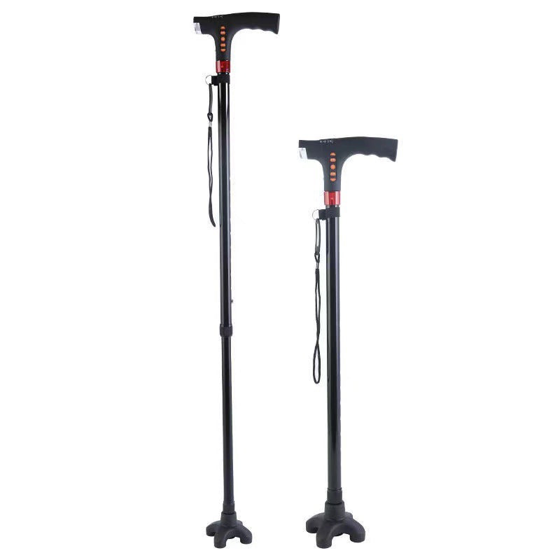 Adjustable Smart Walking Cane Elderly LED Safety Light Alarm Radio Grip Handle