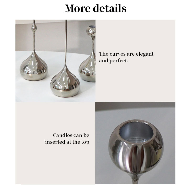 Silver Metal Teardrop Candelabra Trio Romantic Art Table Decor Dining Wedding
