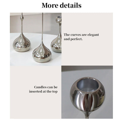 Silver Metal Teardrop Candelabra Trio Romantic Art Table Decor Dining Wedding