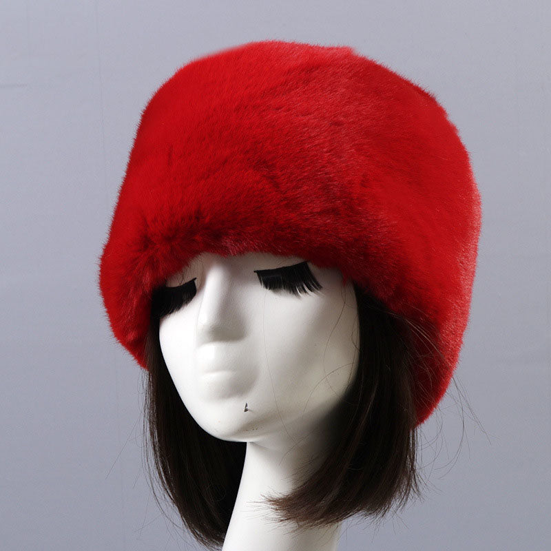 Winter Faux Fur Flat Top Hat Warm Brimless Acrylic Womens Hats Plush Russian