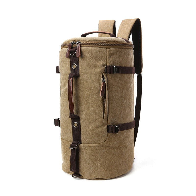 Men's Canvas Travel Backpack Durable Cylinder Luggage Hiking Gear Storage Bag