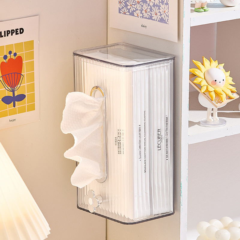Wall Hanging Tissue Box Rectangular Plastic Storage Flower Knob Household Paper