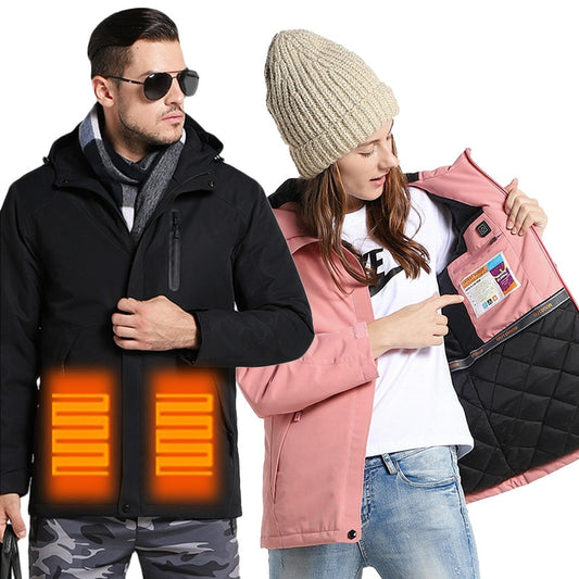USB Heated Outdoor Jacket Windproof Waterproof Thermal Ski Camping Coat
