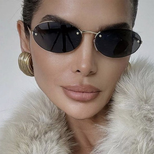 Women's Elliptical Frameless Sunglasses Rivet Detail UV400 Sun Protection Polarized