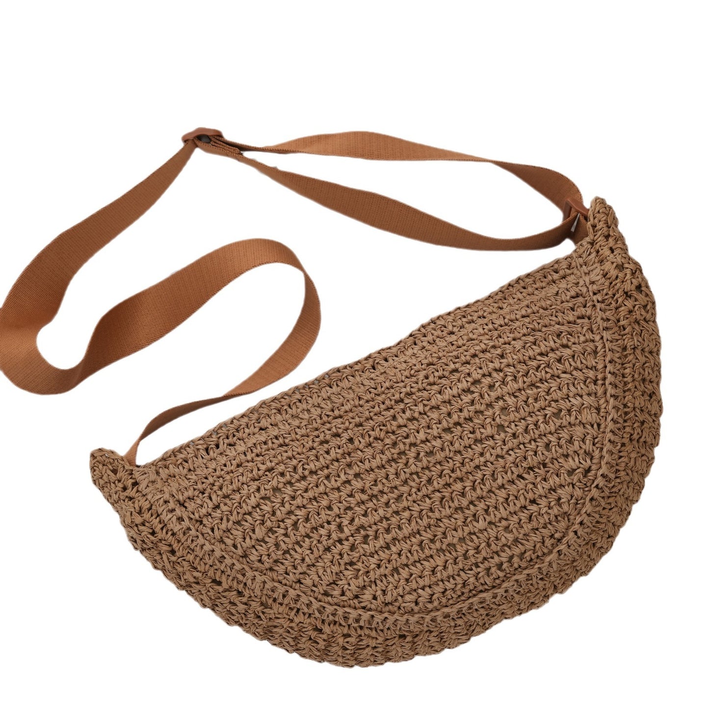 Handmade Woven Rattan Crossbody Bag Semicircle Dumpling Shape Breathable Design