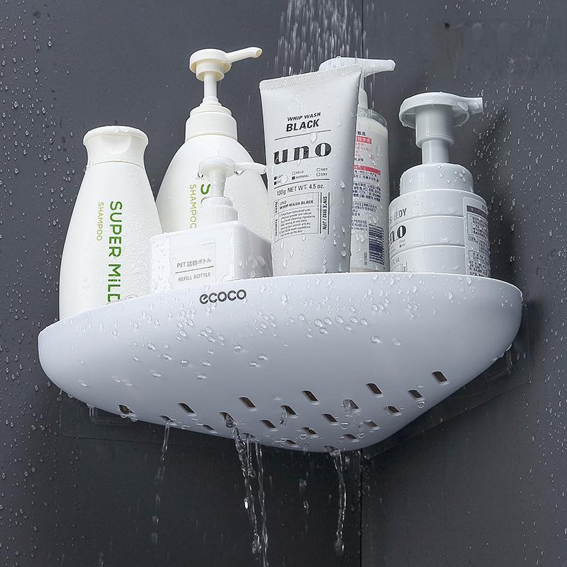 Bathroom Wall Mounted Storage Rack Triangular Shelf Non Perforated Drainage Slot