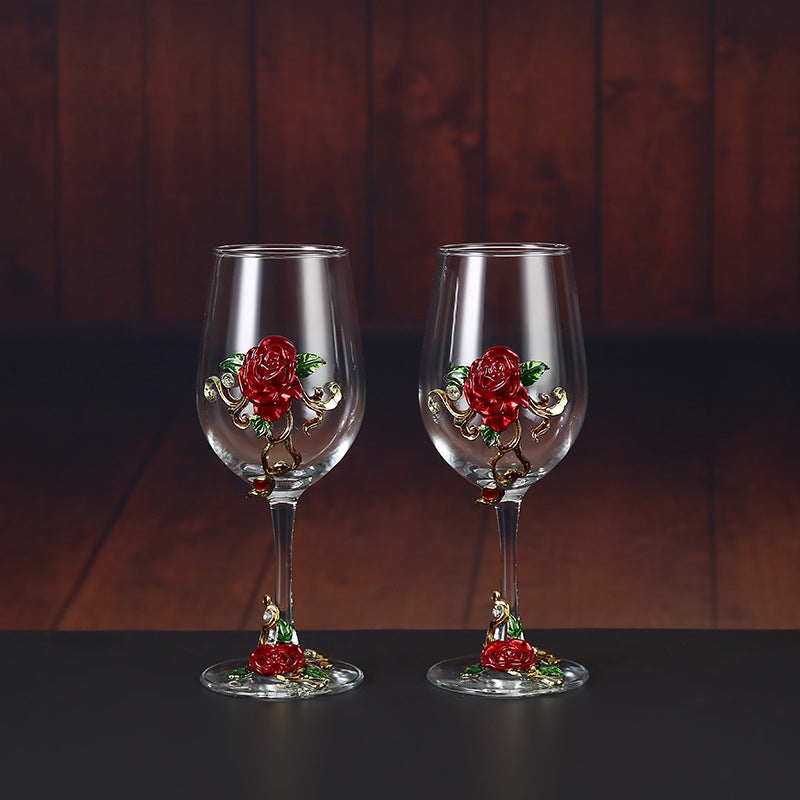 Enamel Crystal Glass Red Wine Goblet Decanter Set Premium Home Bar Essentials