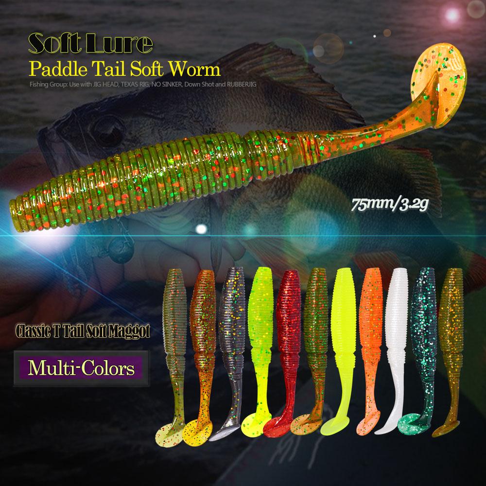 Soft Worm Paddle Tail Lure 6 Pack 75mm 3.2g Freshwater Bass Swimbait Fishing