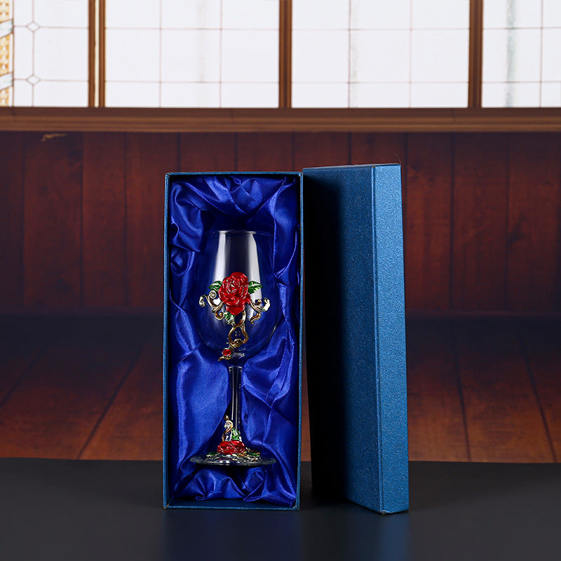 Enamel Crystal Glass Red Wine Goblet Decanter Set Premium Home Bar Essentials