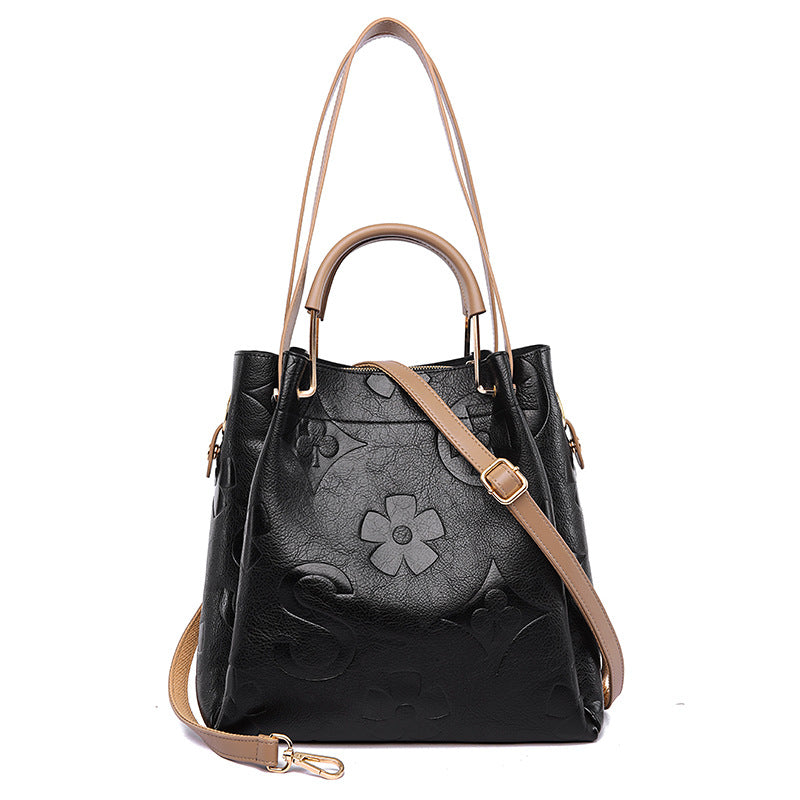 Large Capacity Women's Embossed Tote Bag Maternity Bucket Bag Fashion Accessory