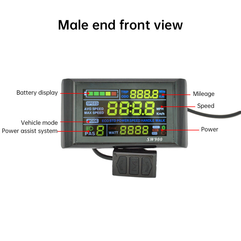 SW900 LCD Smart Meter for E-Scooters and Mountain Bikes, 5/6-pin Data Display