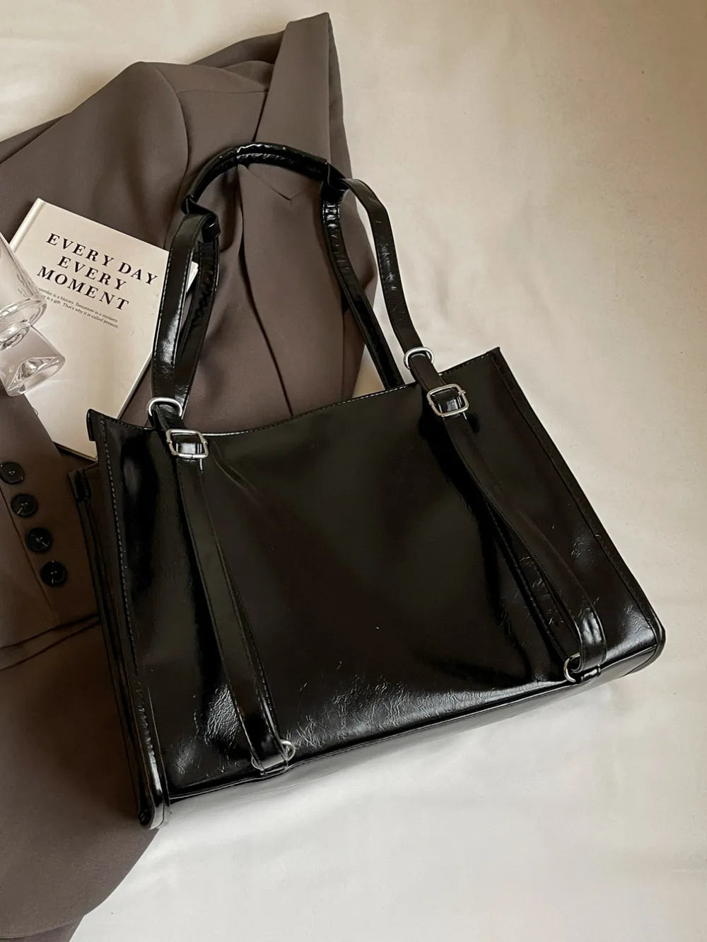 Adjustable Shoulder Strap Bag Faux Leather Zip Closure Roomy Interior Pockets