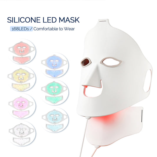 LED Photon Therapy Facial Beauty Mask 168LEDs Silicone Red Blue Light Treatment
