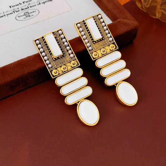 Geometric Artificial Pearl Earrings French Retro Court Style Elegant