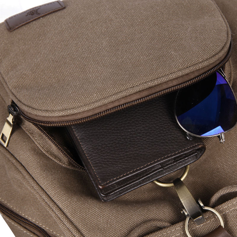 Retro Canvas Rucksack Backpack Drawstring Front Pocket School Travel